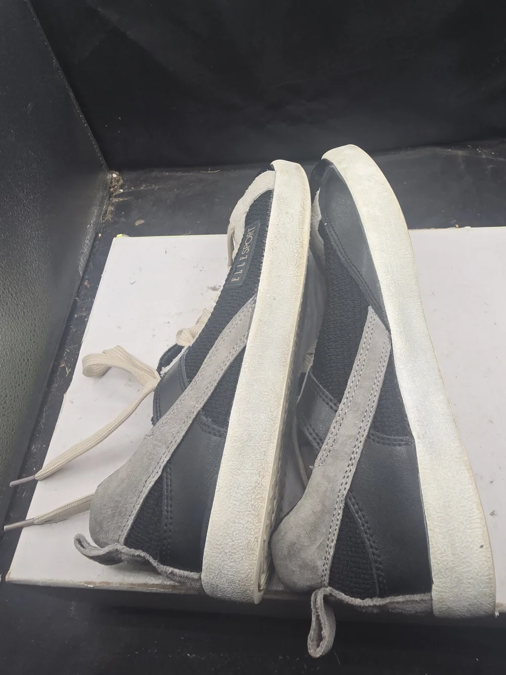 Women's Black and Cream Low-Top Lace-Up Sneakers